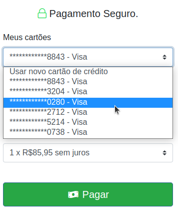 Usar cartão de credito cadastrado direto na fatura