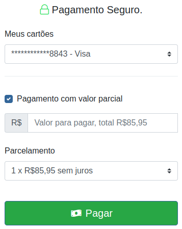 Pagamento parcial cartão de crédito